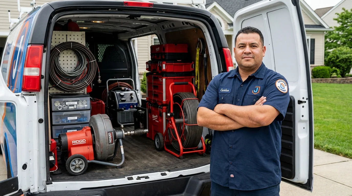 Professional drain cleaning equipment and Johns Plumbing LLC plumber in Binghamton