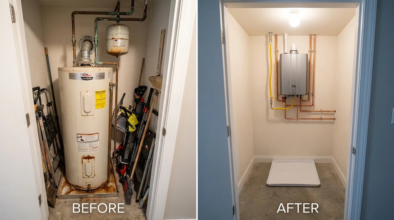Tank water heater versus wall-mounted tankless unit comparison for Binghamton, NY homeowners